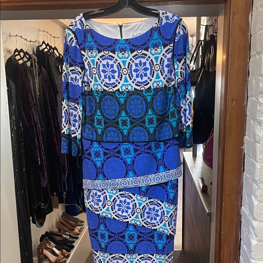 Blue Geometric Midi Dress